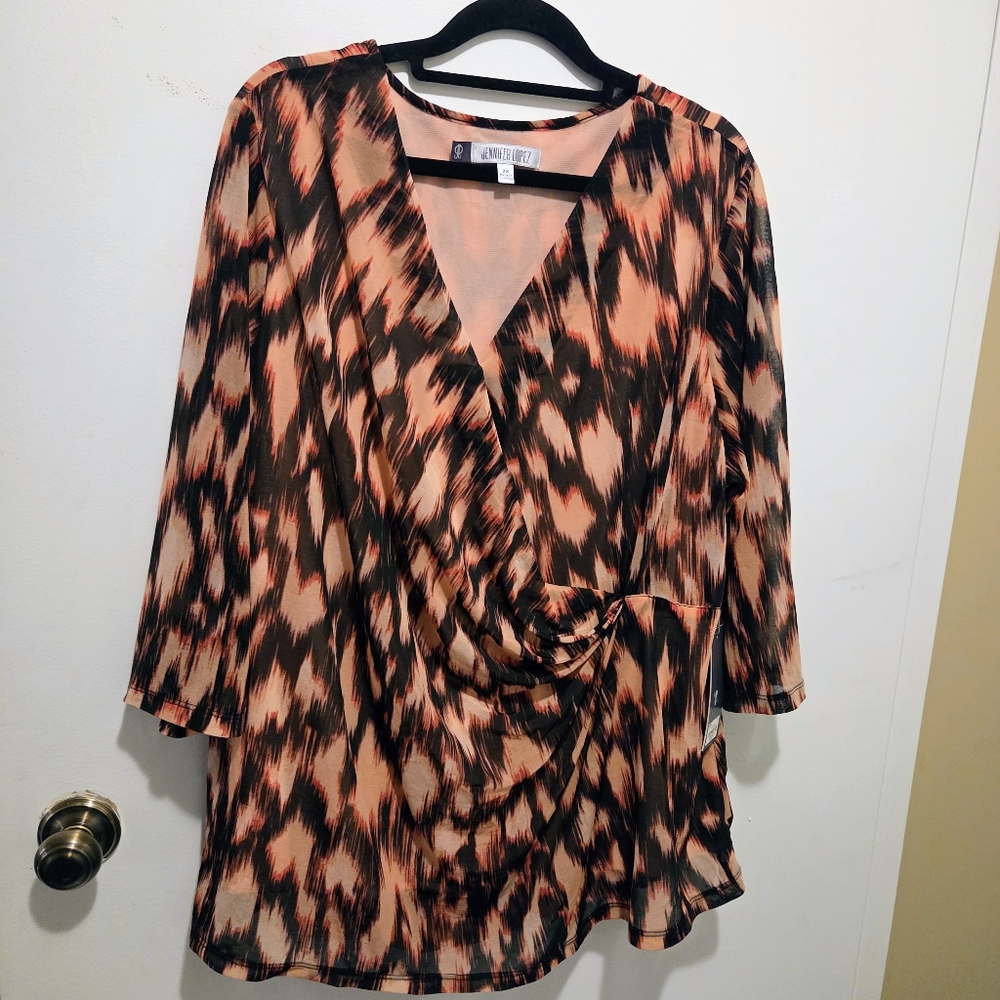Jennifer Lopez JLo Faux Wrap V-neck Top NWT sz 2x